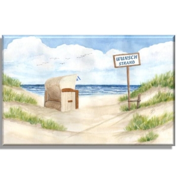 Leinwand 30 x 20 cm Keilrahmen Canvas-Leinen  Aquarell Kunst Druck Kunstdruck Strandkorb Sonnenuntergang Nordsee Insel Langeoog Sonnenuntergang Meer Möwe Strand Wunschname